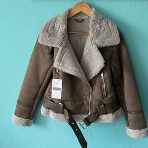 Sheerling Faux Leather Bomber jacket with Zipper